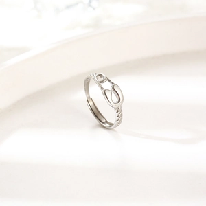 Minimalist silver paperclip adjustable ring in titanium steel with unique woven texture