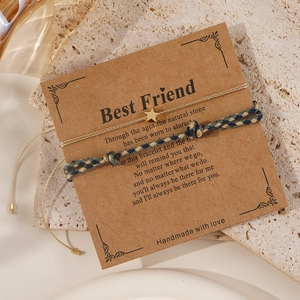 Handmade woven friendship bracelet set with star pendant on message display card