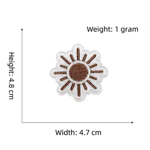 Detailed view of sun-shaped embroidered patch with 4.8cm x 4.7cm dimensions
