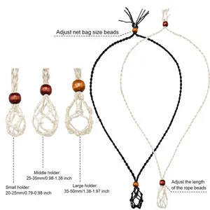 Size chart showing small, middle, and large adjustable woven crystal holder pouch dimensions
