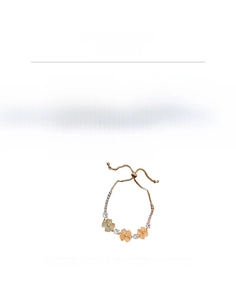 Detail view of flower bracelet specs with copper, zircon and opal stones in light gold