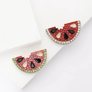 Fashion Alloy Watermelon Brooch For Women Shiny Rhinestone Inlaid Fruit Pin For Shirt Suit Jacket Lapel Accessories Jewelry