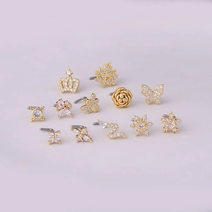 20G gold titanium steel nose studs set with zircon butterfly and crown shapes
