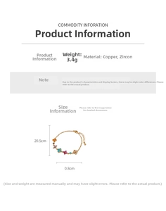 Specifiche del bracciale quadrifoglio in zircone placcato oro 18K con misure e peso