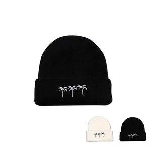 Knitted Beanie Hat Acrylic Warm Winter Coconut Tree Embroidery Korean Japanese Fashion Skull Cap