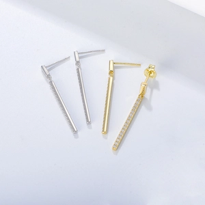 S925 sterling silver geometric rectangular drop earrings with cubic zirconia fringe