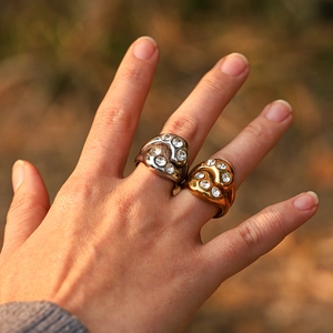 Chic 18k gold plated stainless steel teardrop ring with pavé zircons for women