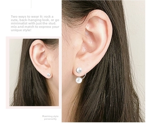 Detail of S925 silver pearl earrings showing double-sided front and back wearing styles