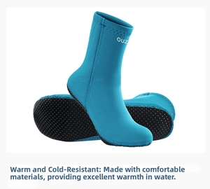 Close-up of 3mm blue neoprene diving socks showing the reinforced anti-slip dotted sole