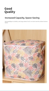 Large capacity non-woven storage bag with tropical leaf pattern and zipper handle