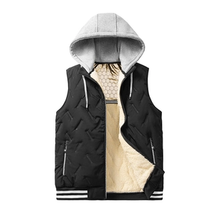 Men's graphene heated hooded vest with sherpa fleece lining and quilted texture
