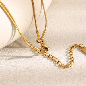 Double-layered 18K gold plated stainless steel snake chain necklace with lobster clasp