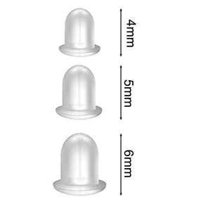Transparent soft silicone earring backs in 4mm, 5mm, and 6mm sizes for DIY jewelry parts