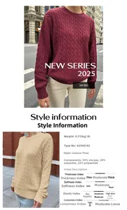Detail specifications and material blend for the casual cable knit crewneck sweater