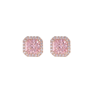 S925 silver pink square gemstone halo earrings with rose gold plating for women