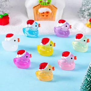 Mini luminous resin Christmas ducks in colorful translucent finish for micro landscape