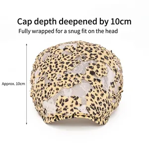 Leopard print lace beret mesh newsboy cap for women with deep 10cm crown design