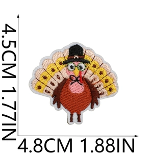 Detailed embroidery view of a cartoon turkey patch with 4.5cm by 4.8cm dimensions