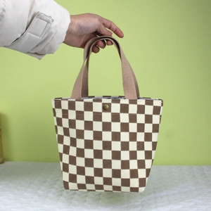 Sac à main rétro en velours côtelé à damier avec anses et bouton pression vintage
