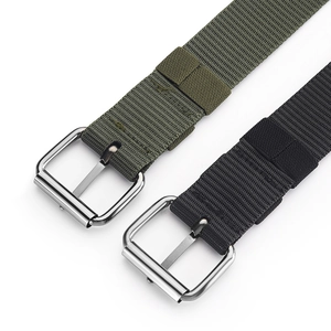 Men's army green and black canvas belts with metal buckles for jeans and casual wear