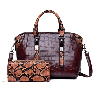 Women Handbag And Matching Long Wallet Alligator Embossed Snake Print PU Leather Large Capacity Shoulder Crossbody Bag