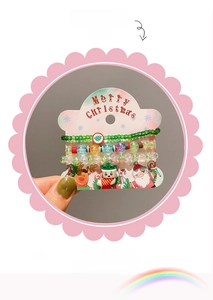 Three-piece Christmas beaded bracelet set with tree charms and festive card display