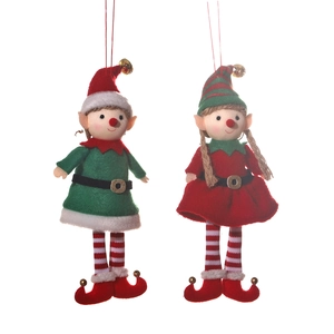 Christmas elf plush ornaments with bells for holiday tree and home scene decoration