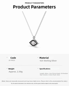 Detailed view of S925 sterling silver evil eye necklace with shell pearl and zircon