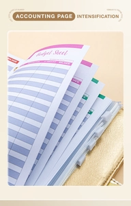 Close-up of budget sheets and clear PVC zipper pouches inside a macaron ring binder