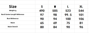 Size chart for backless sequin party dress including length, bust, and waist measurements