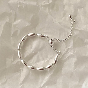 Minimalist 925 sterling silver olive bead chain ring with adjustable toggle closure