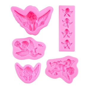 5-teiliges rosa Silikonformen-Set mit Engel-Cupido-Motiven für Fondant und Kerzen