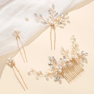 Set elegante di accessori per capelli da sposa con filo d'oro, perle e fermagli