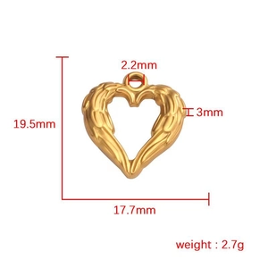 Detailed specs of gold heart wing pendant with dimensions 19.5x17.7mm and weight 2.7g