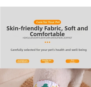 Detail of floral pet physiological pants in skin-friendly breathable cotton on a white dog