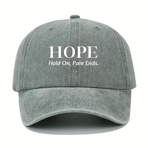 Unisex washed grey cotton baseball cap with HOPE print and motivational quote