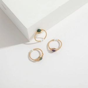 Handmade 14K gold plated wire wrapped rings set with labradorite and moonstone gems