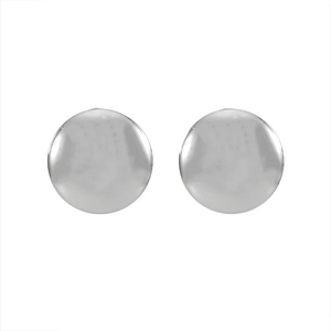 Detailed view of silver titanium steel earrings with a round minimalist polished finish