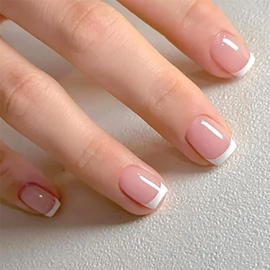 French Tip Press On Nails Short Square Nude Pink White Detachable Artificial Fake Nail Tips Manicure For Women Elegant