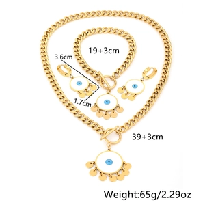 Gold plated stainless steel evil eye jewelry set with necklace bracelet and earrings