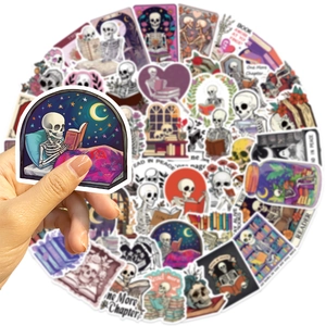 Set of 50 gothic skull and book waterproof PVC stickers for DIY crafts and laptop decor