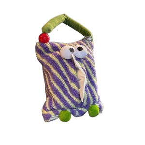 Cute cartoon monster car tissue box with purple and green stripes in soft plush fabric