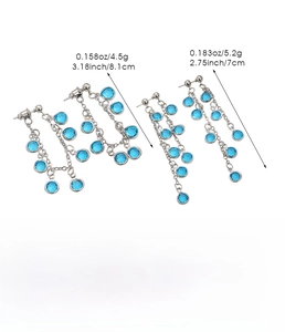 Detailed dimensions and weight chart for blue resin star tassel earrings in summer style