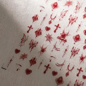 3D embossed red gothic nail art stickers with butterfly and cross designs on TS-3736 sheet