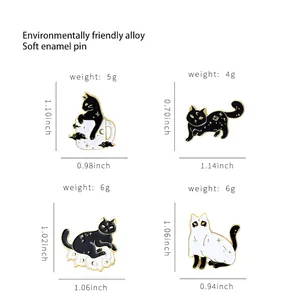 Creative black and white cat alloy brooch set with size chart for minimalist lapel pins