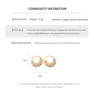 Detailed size specifications for 18k gold plated pearl earrings with zircon inlay