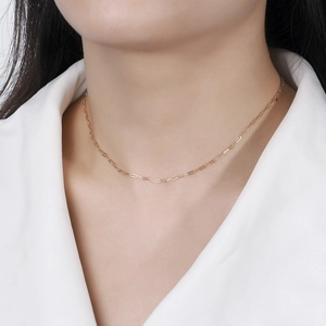 Adjustable 14K gold plated S925 sterling silver paperclip chain necklace for women