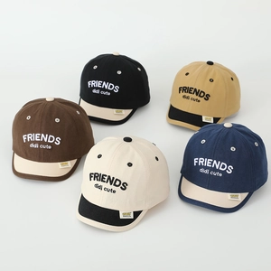 Kids letter baseball caps in five assorted colors featuring Friends embroidery and soft brim