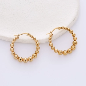 French minimalist 20mm beaded gold hoop earrings in 18K gold plated stainless steel