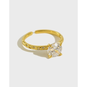 S925 Sterling Silver Round Zirconia Four-Claw Adjustable Ring For Women Minimalist Korean Style White Gold 18K Gold Plated Jewelry